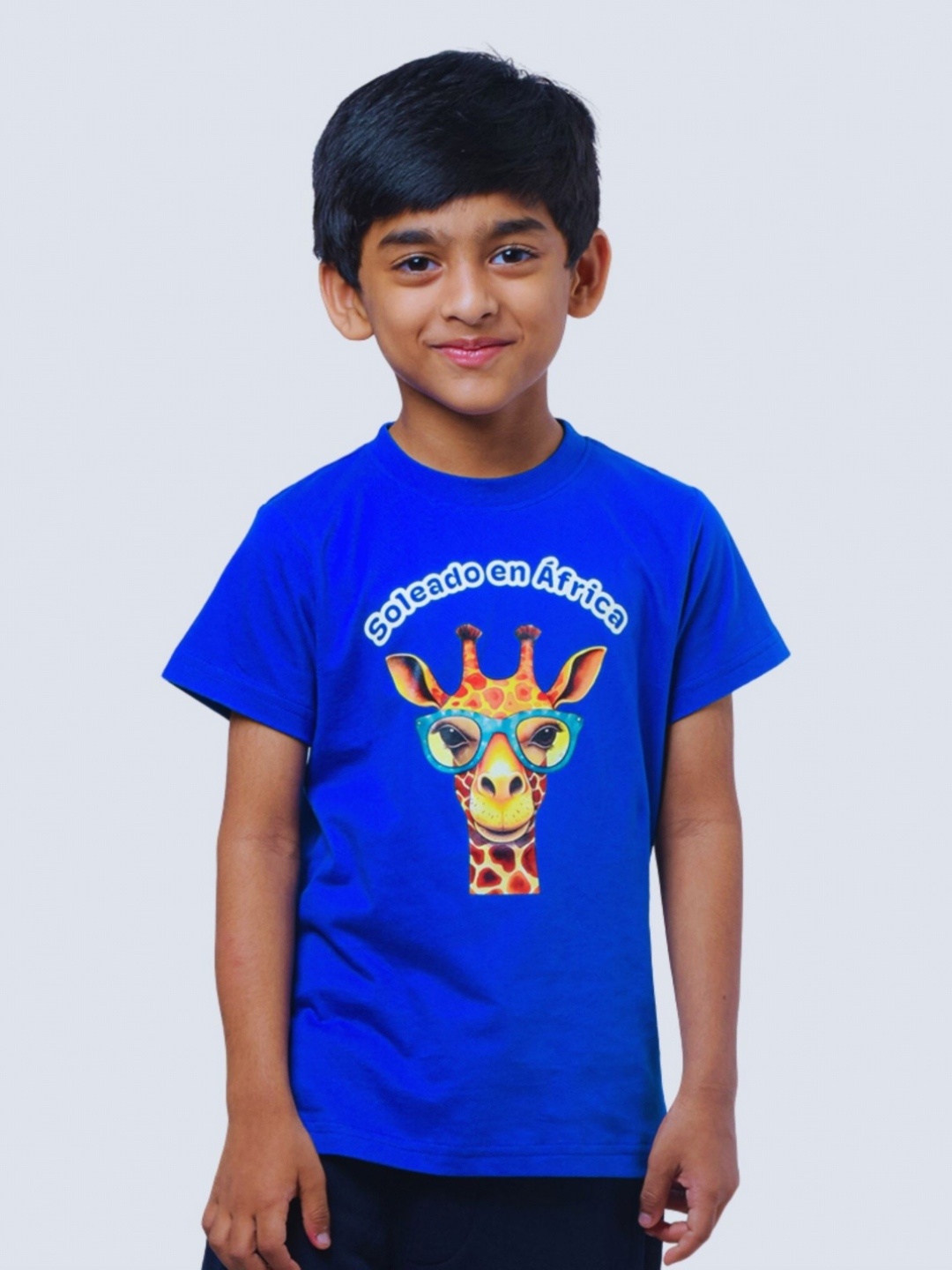 

allorio kids Boys Printed Pure Cotton Applique T-shirt, Blue