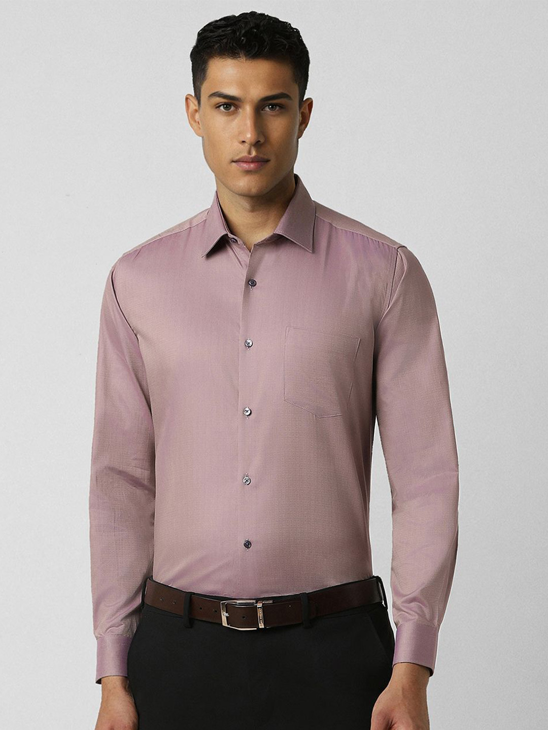 

Van Heusen Men Spread Collar Micro Disty Printed Cotton Slim Fit Formal Shirt, Beige