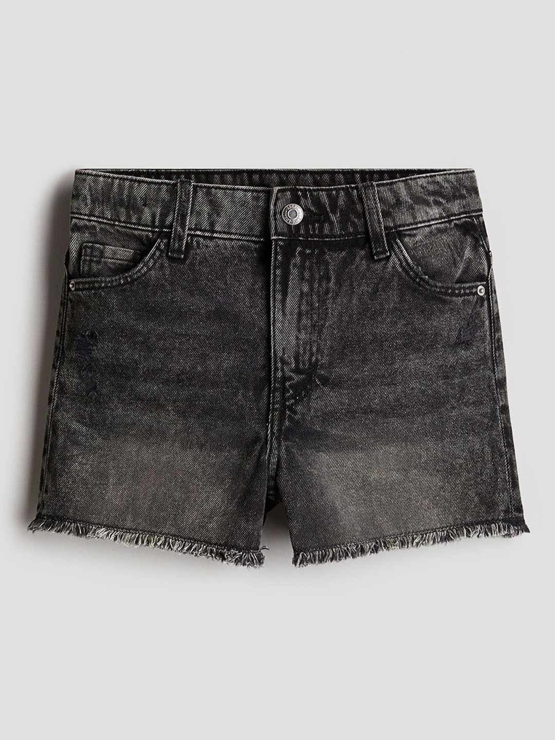 

H&M Girls Raw-Edge Denim Shorts, Black