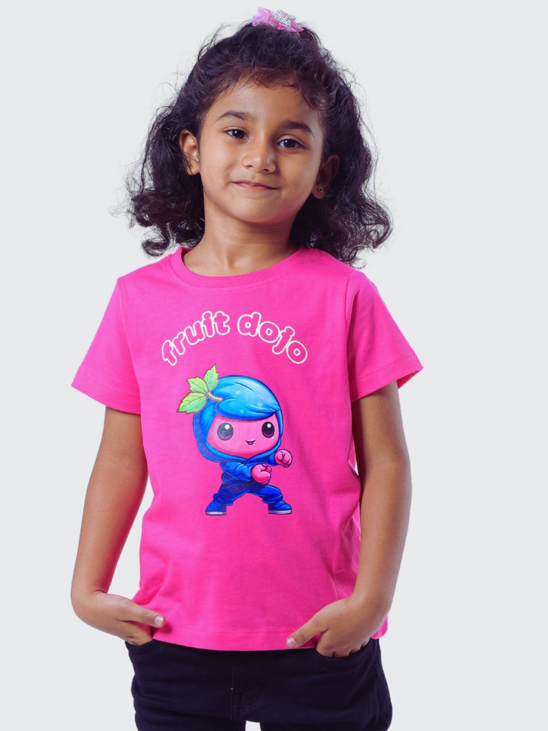

allorio kids Girls Printed Pure Cotton Applique T-shirt, Pink