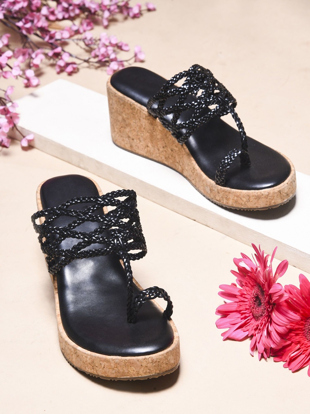 

Try Me Women Open Toe Wedge Heel Sandals, Black