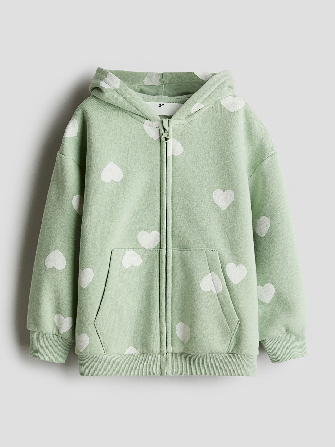 

H&M Girls Printed Zip-Through Hoodie, Green