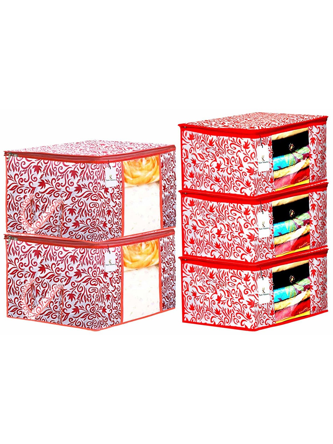 

Kuber Industries Red & White 5 Pieces Floral Printed Saree Organisers