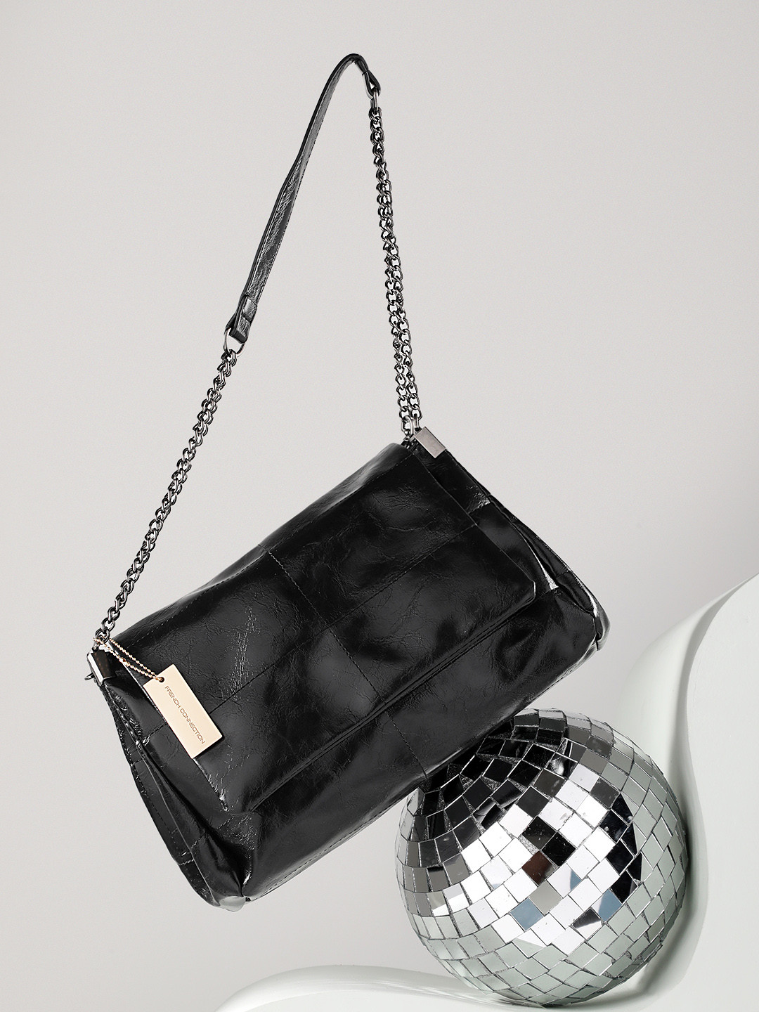 

French Connection Textured Structured Shoulder Bag, Black
