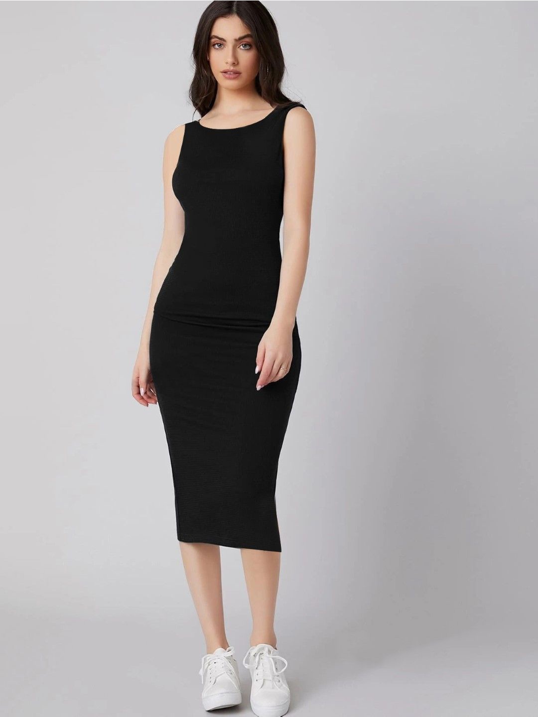 

BAESD Women Sleeveless Bodycon Midi Dress, Black