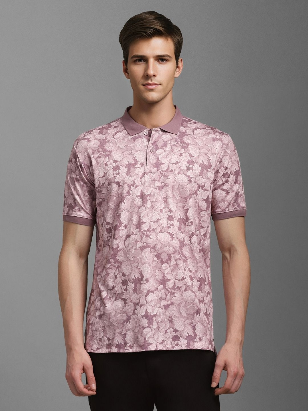 

Louis Philippe Sport Men Floral Printed Polo Collar T-shirt, Purple
