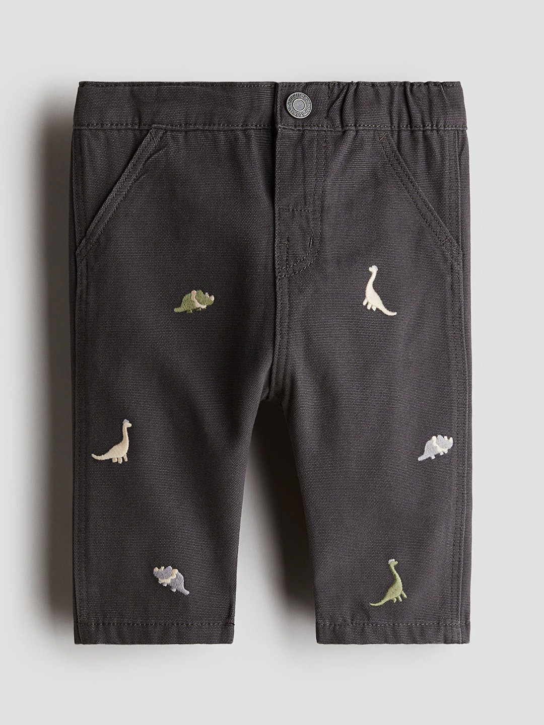 

H&M Boys Embroidery-Detail Cotton Trousers, Grey