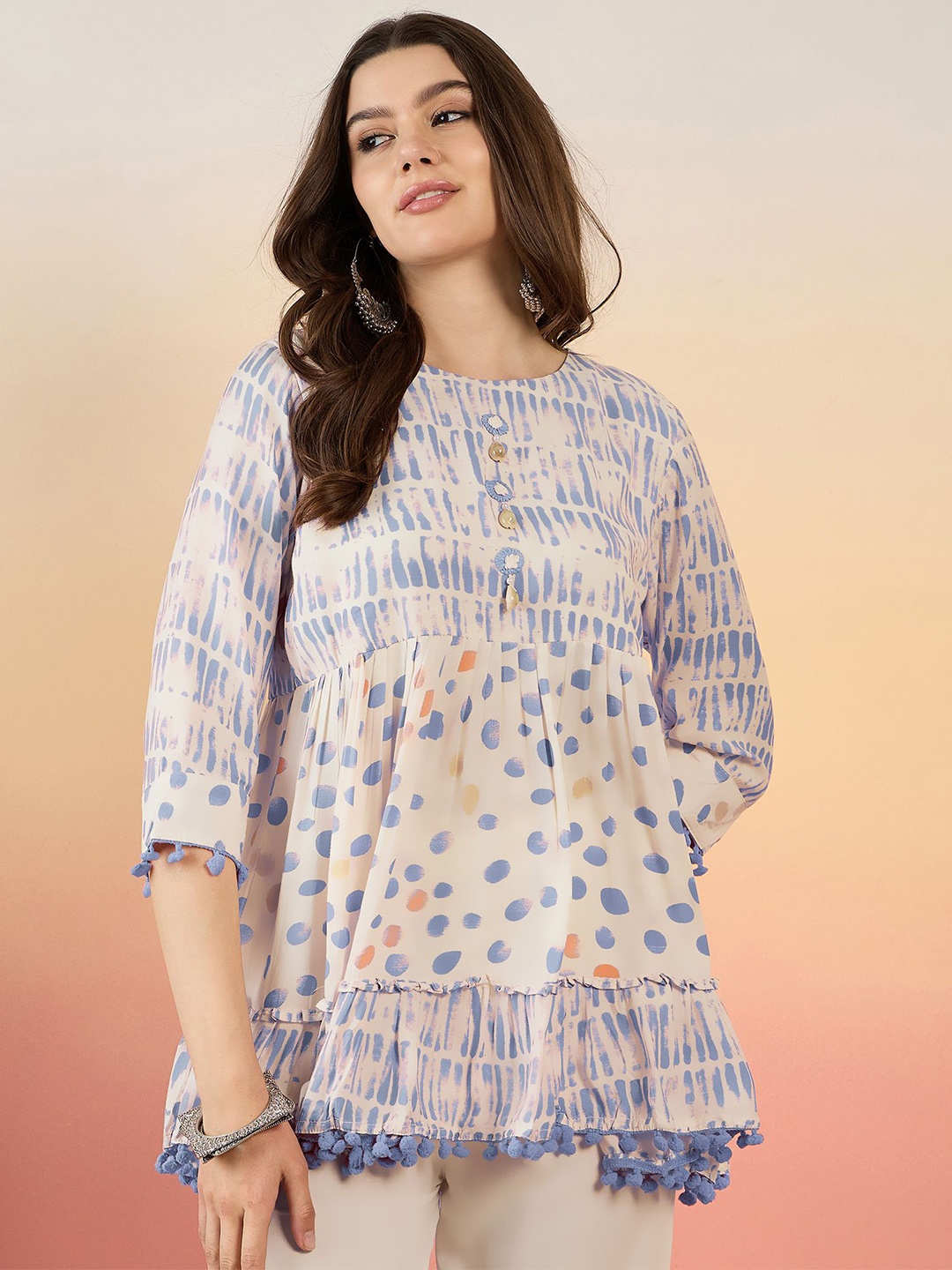 

Anouk Women Printed Pure Cotton Pleated Anarkali Kurti, Blue