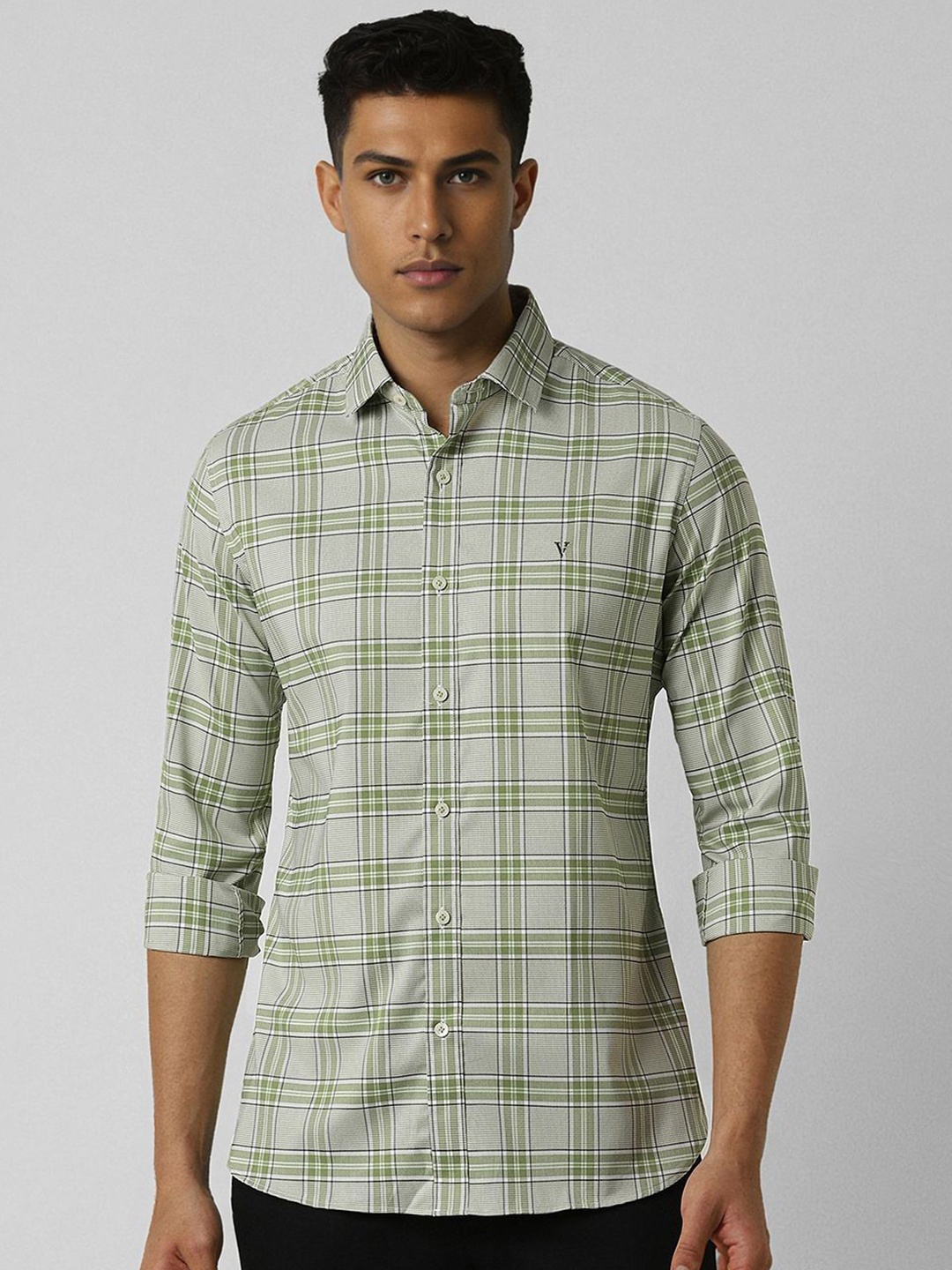 

Van Heusen Sport Men Slim Fit Opaque Checked Casual Shirt, Green