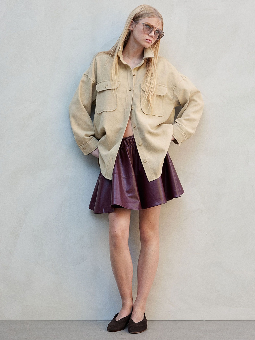 

H&M Oversized Twill Shirt, Beige