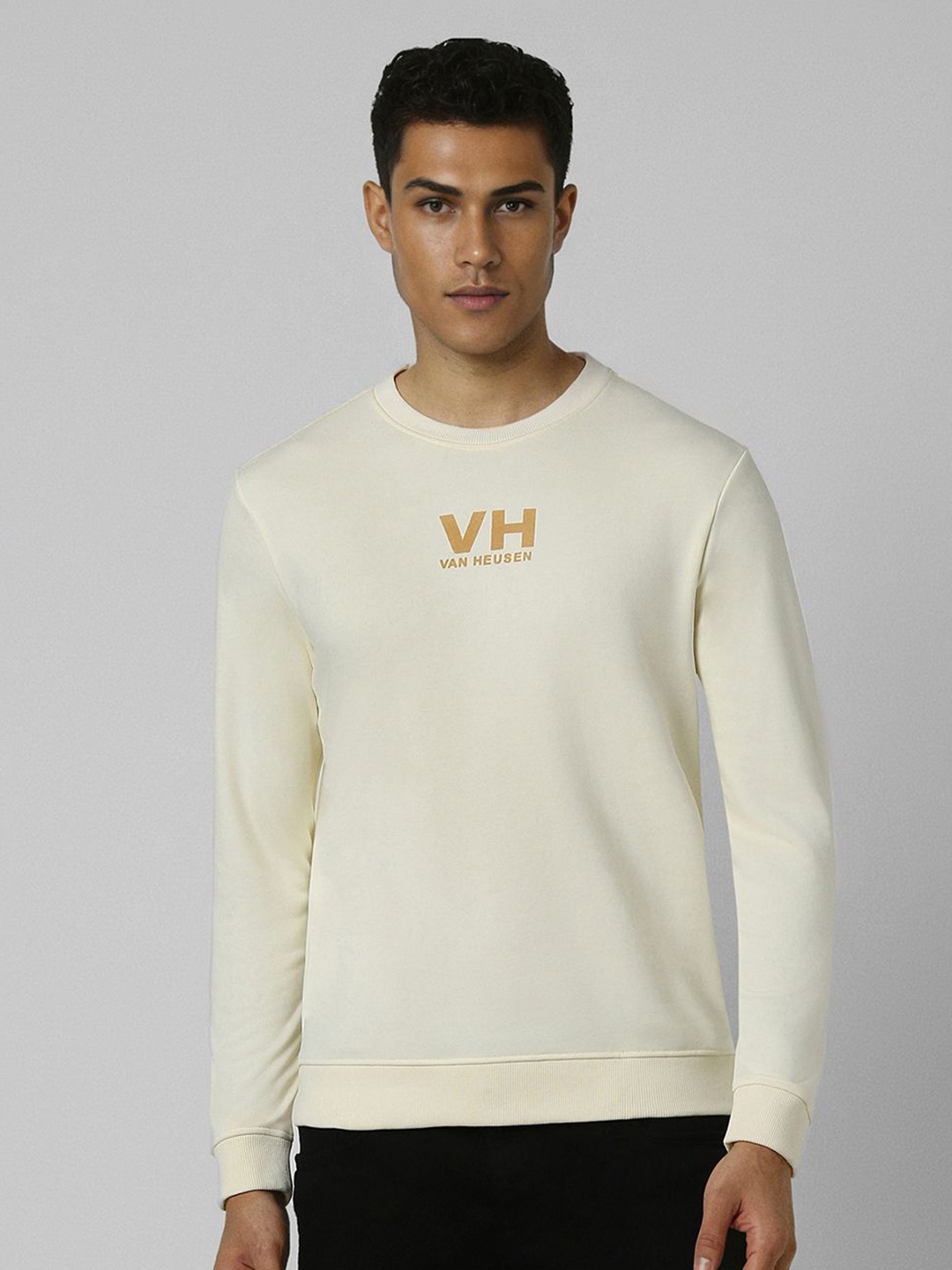 

V Dot Men Brand Logo Sweatshirt, Cream