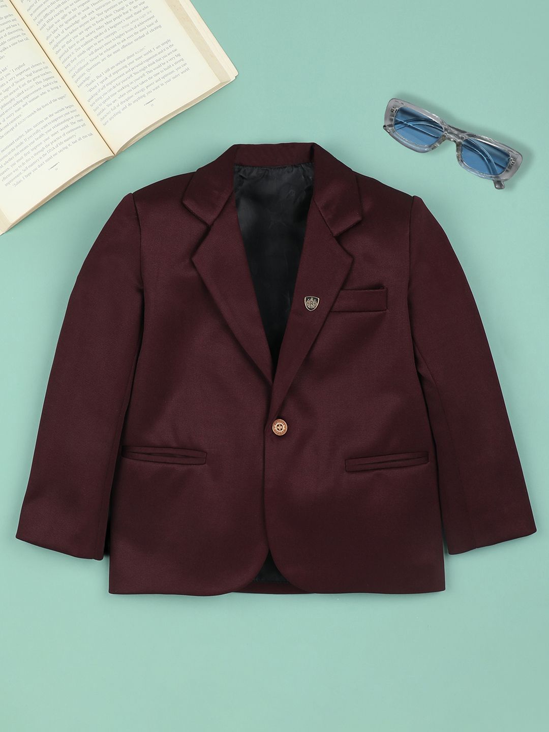 

Ridokidz Boys Notched Lapel Single-Breasted Blazer, Maroon