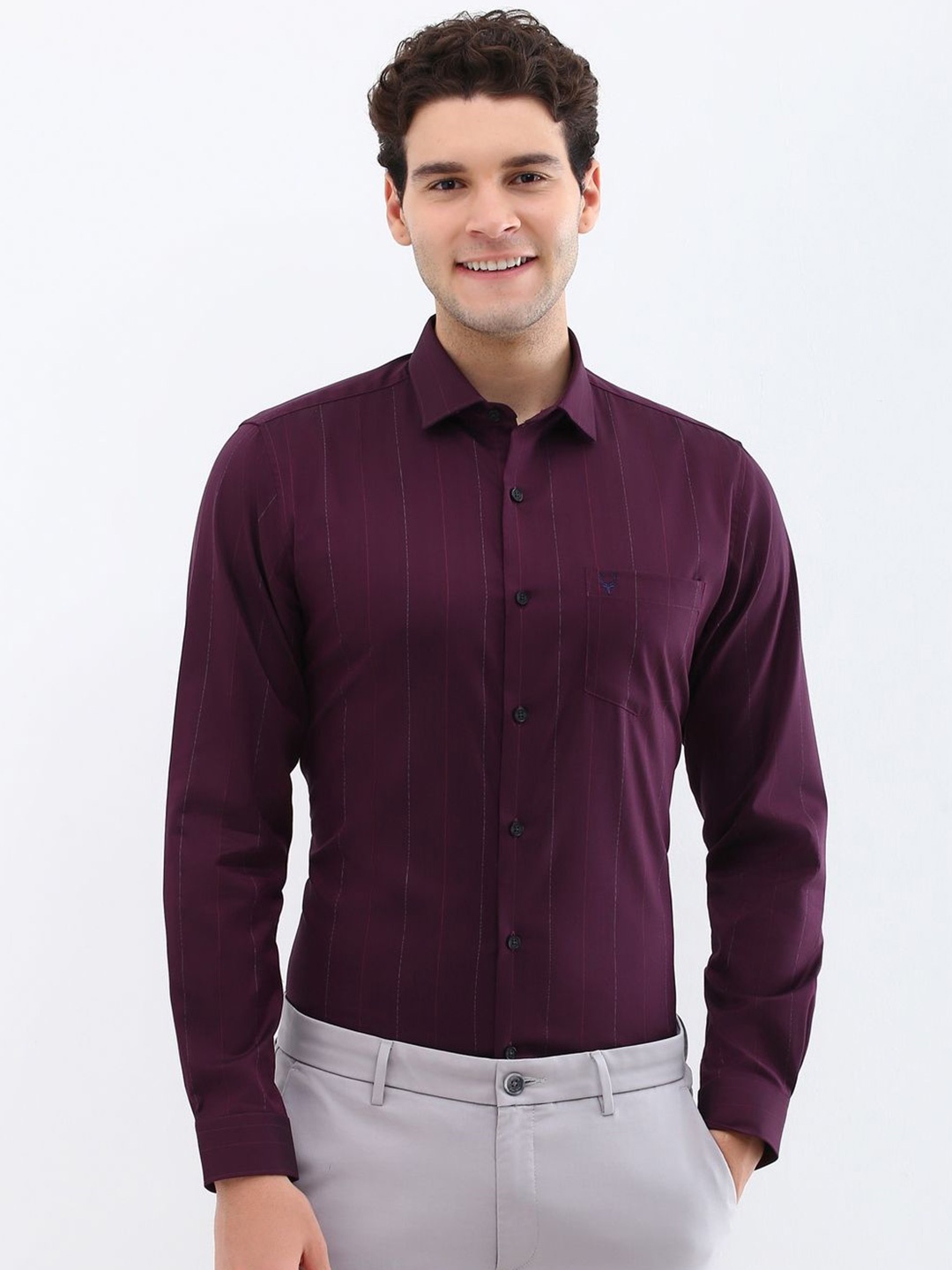 

Allen Solly Men Spread Collar Vertical Striped Cotton Slim Fit Formal Shirt, Maroon