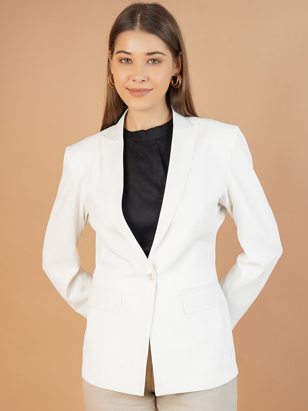 

INDOPHILIA Notched Lapel Single Breasted Blazer, White