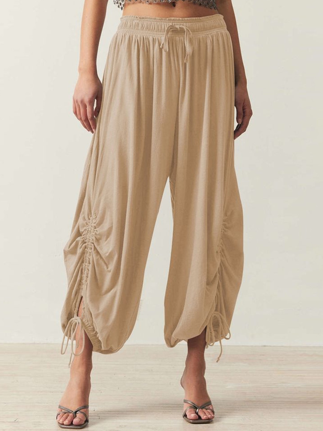 

LULU & SKY Women Loose Fit Pleated Jodhpuris Trousers, Khaki