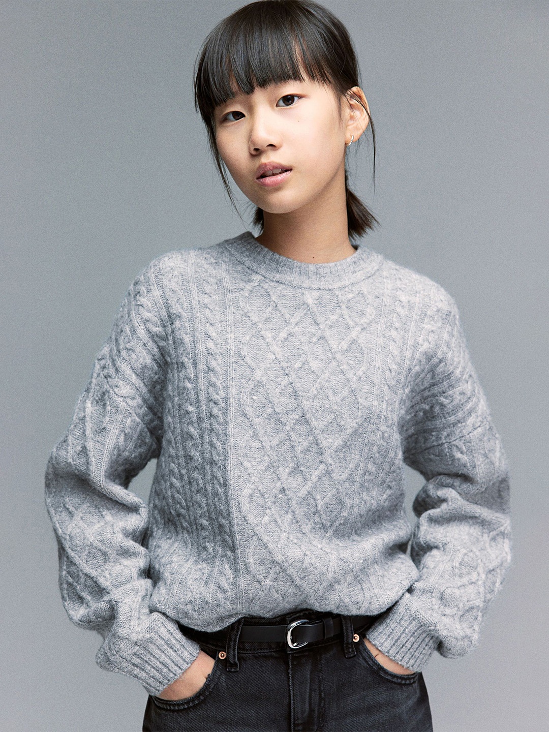 

H&M Girls Cable-Knit Jumper, Grey
