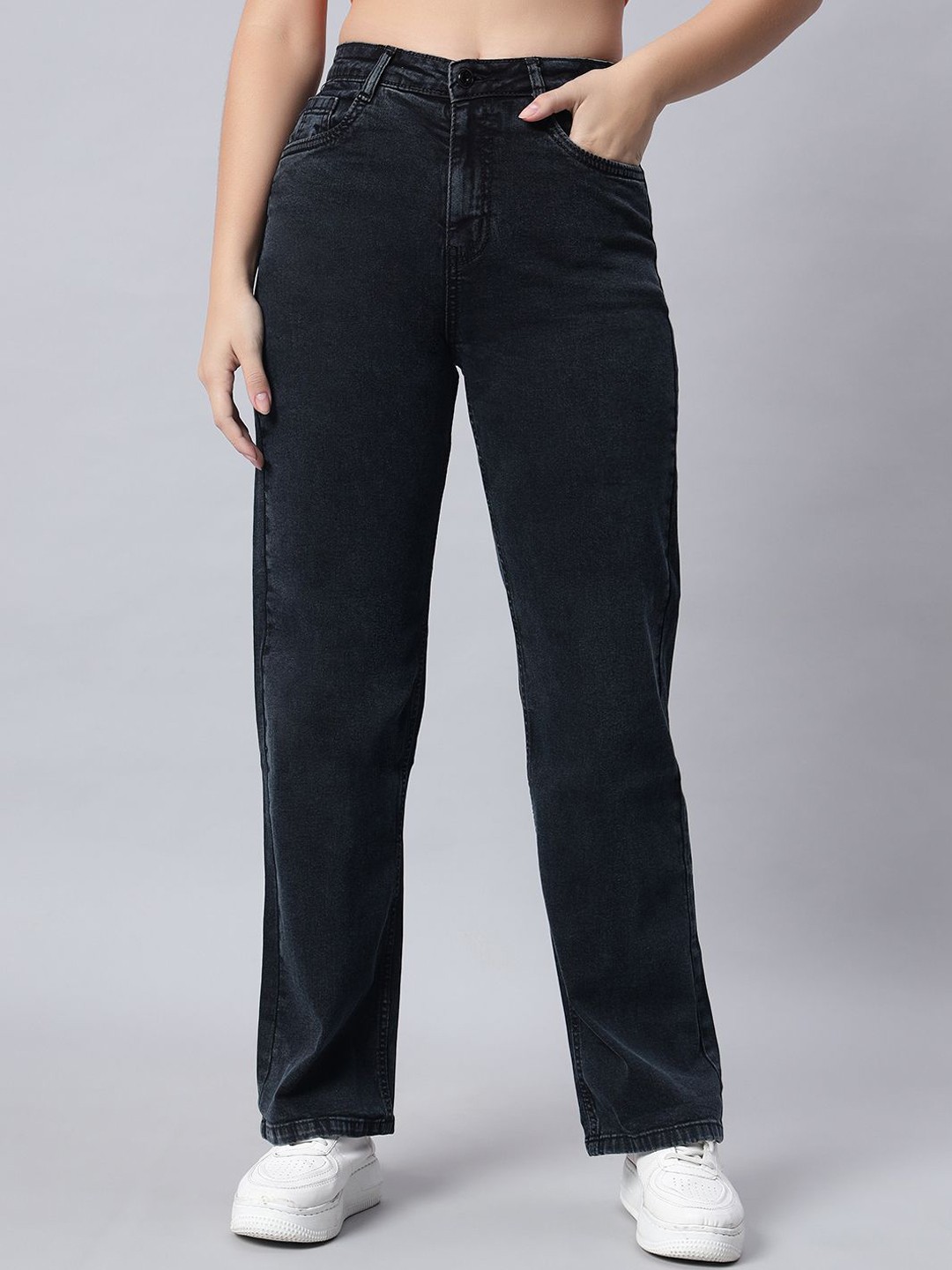

AECK Women Cotton Original Relaxed Fit Jeans, Grey