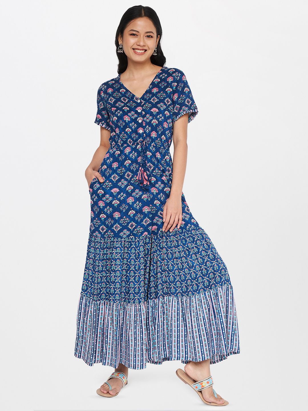 

Global Desi Women Floral Printed Basic Jumpsuit, Blue