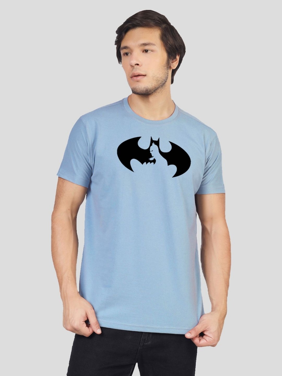 

Greylongg Men Graphic Printed Round Neck Cotton Batman T-shirt, Blue