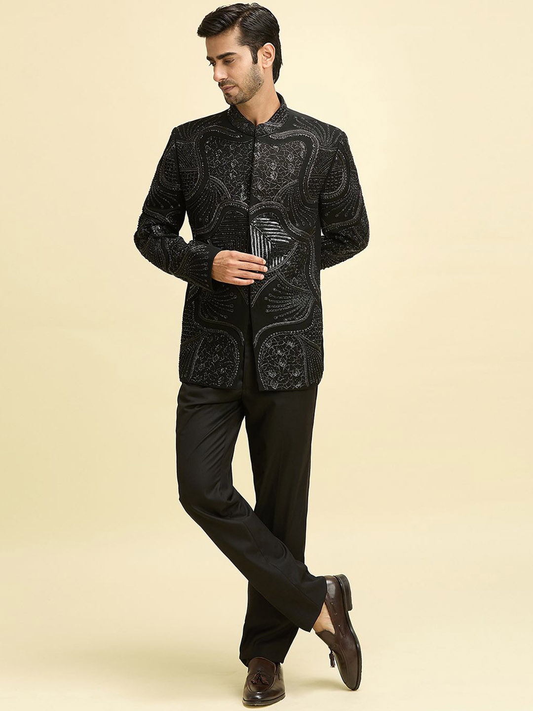 

Aryavir Malhotra Embroidered Two Piece Formal Suit, Black