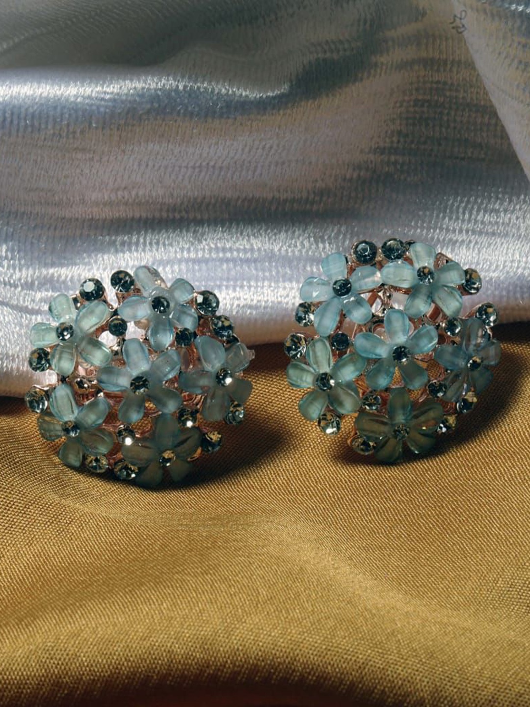 

Maansh Rose Gold Plated Stone Studded Floral Studs
