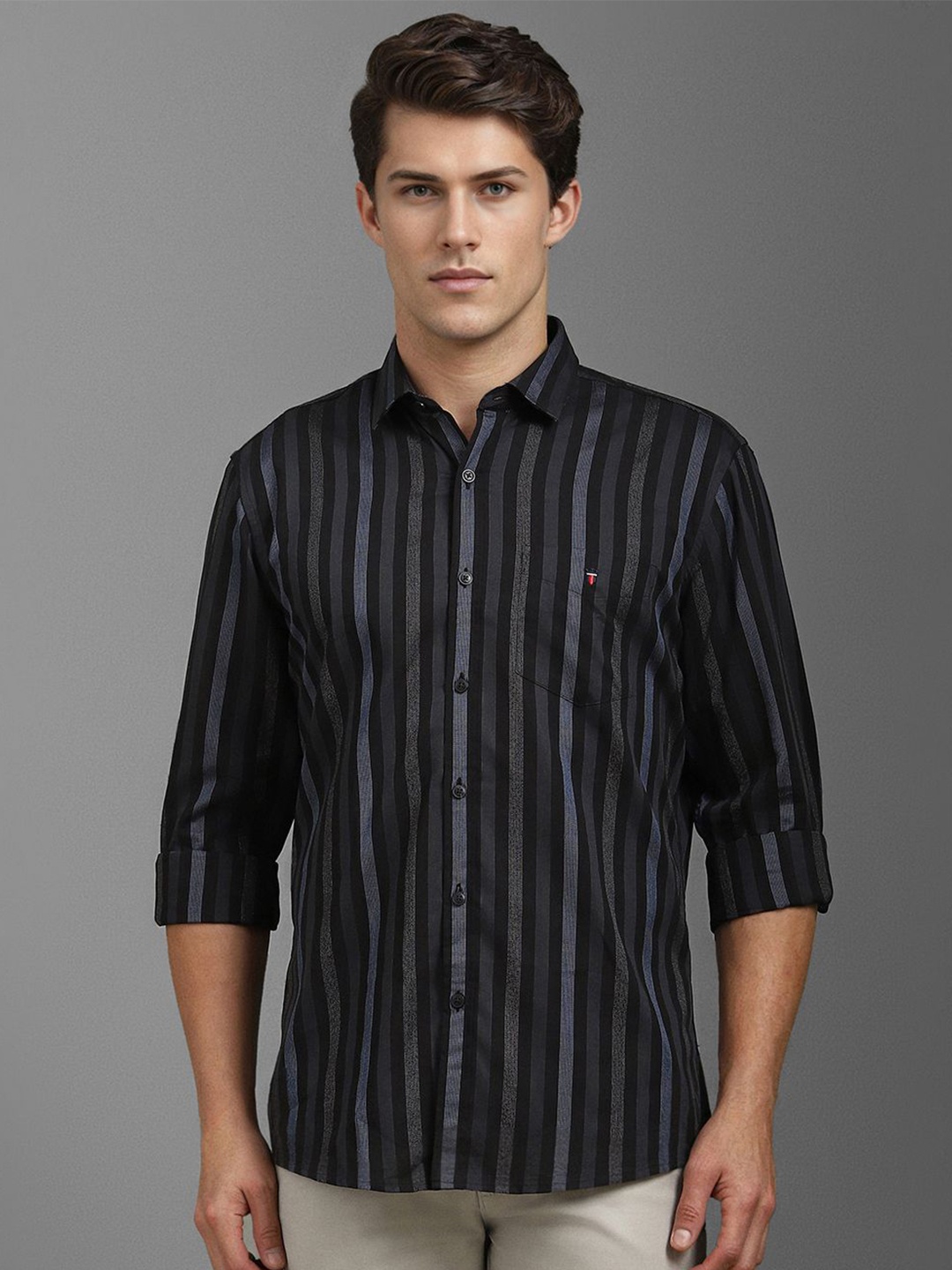 

Louis Philippe Sport Men Slim Fit Opaque Striped Casual Shirt, Black