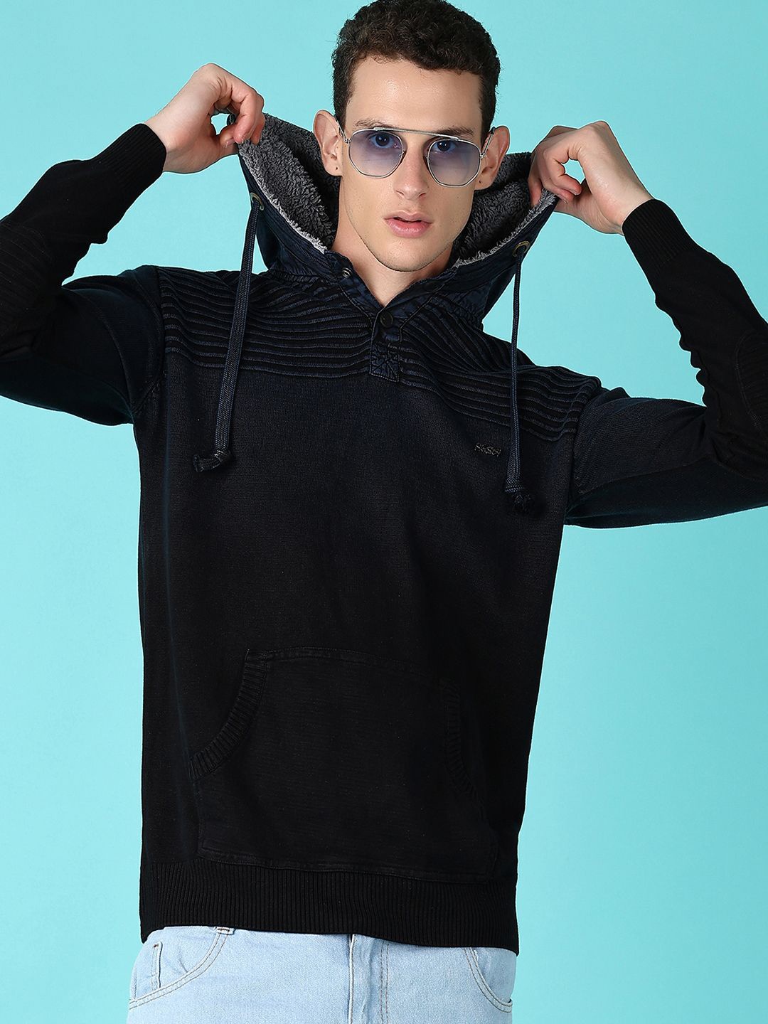 

V-Mart Men Long Sleeves Hooded Pullover Sweater, Navy blue