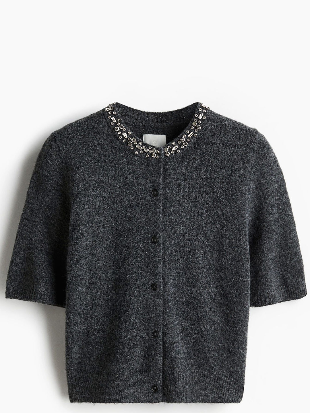 

H&M Rhinestone-Embellished Cardigan, Grey