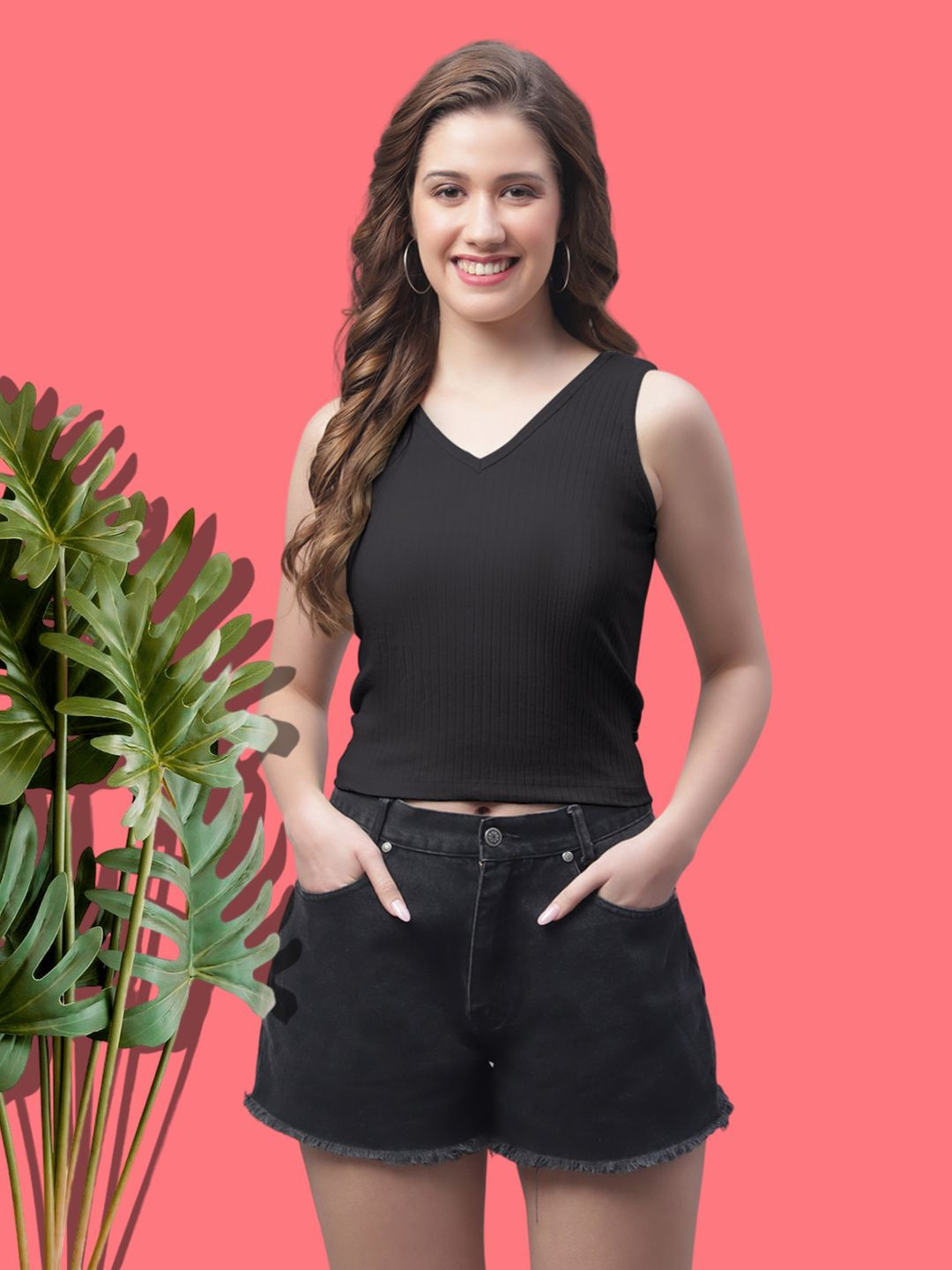 

FBAR Women Cotton Crop Top, Black