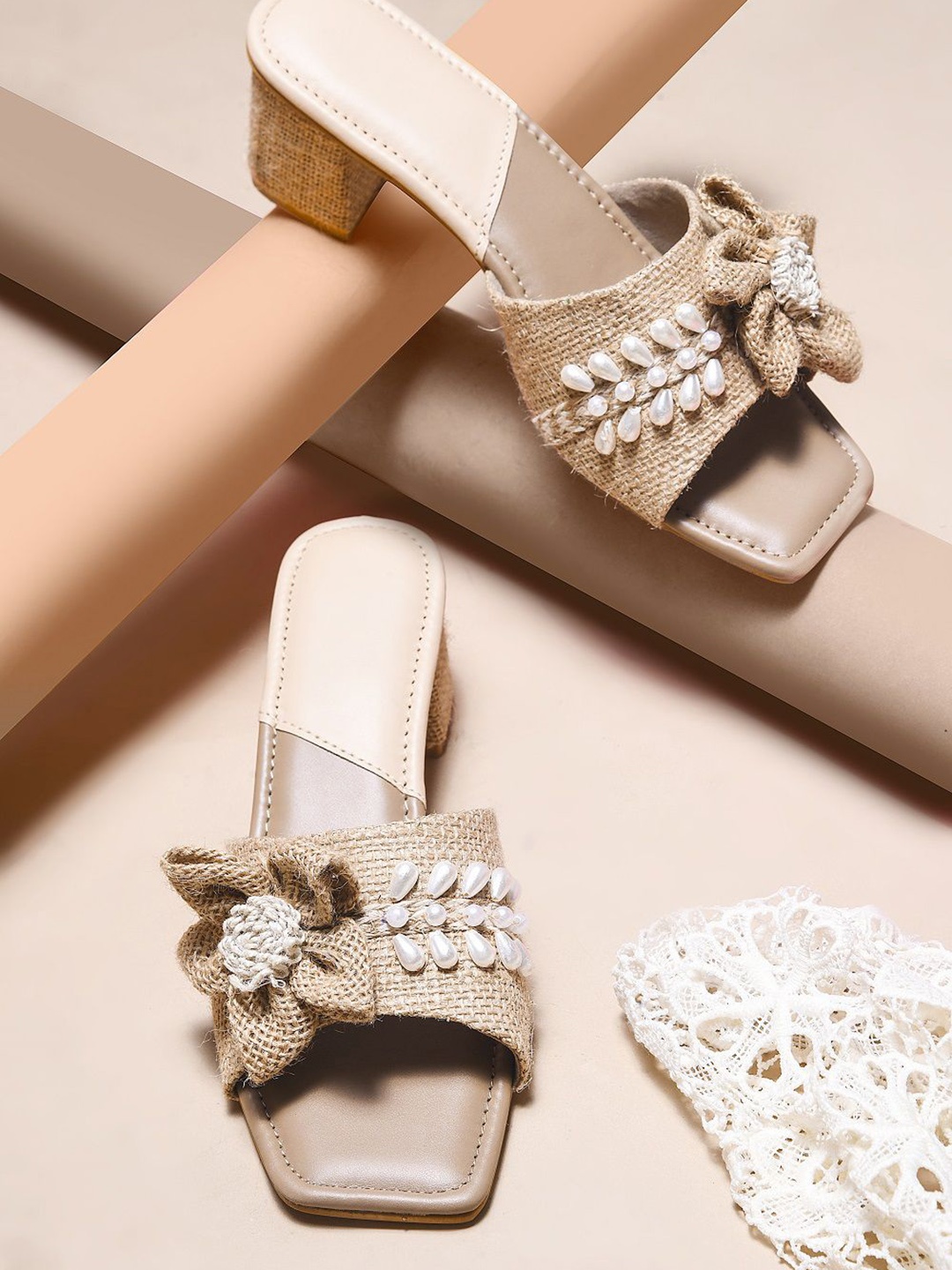 

Try Me Women Western Embellished Block Heel Sandals, Beige