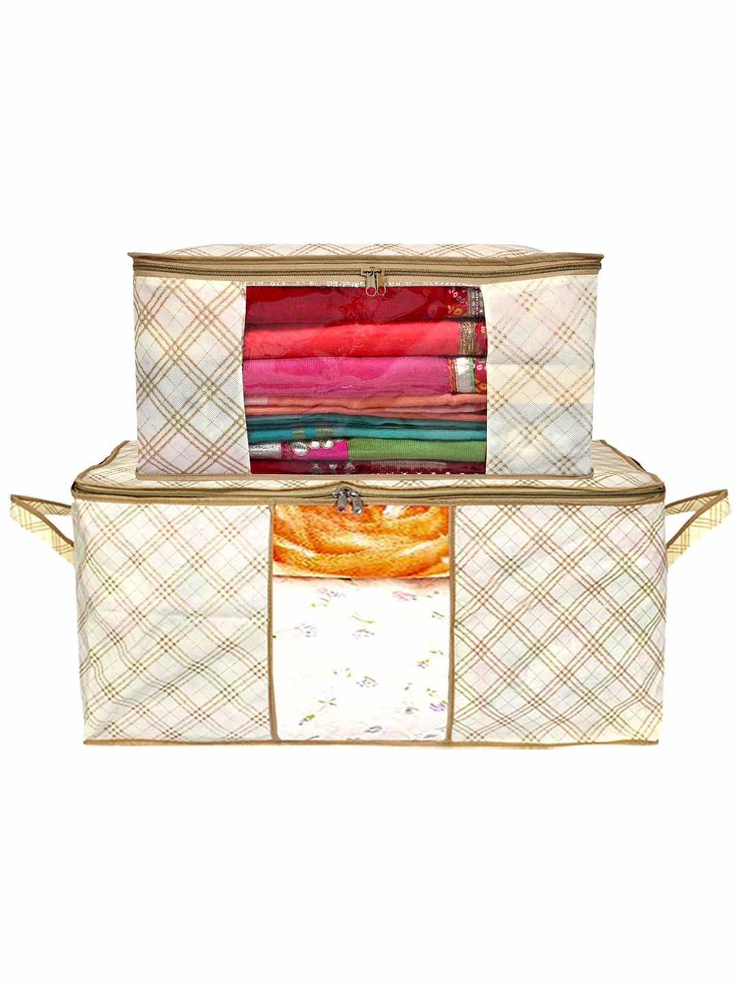 

Kuber Industries Cream-Coloured 2 Pieces Checked Printed Drawer Organiser