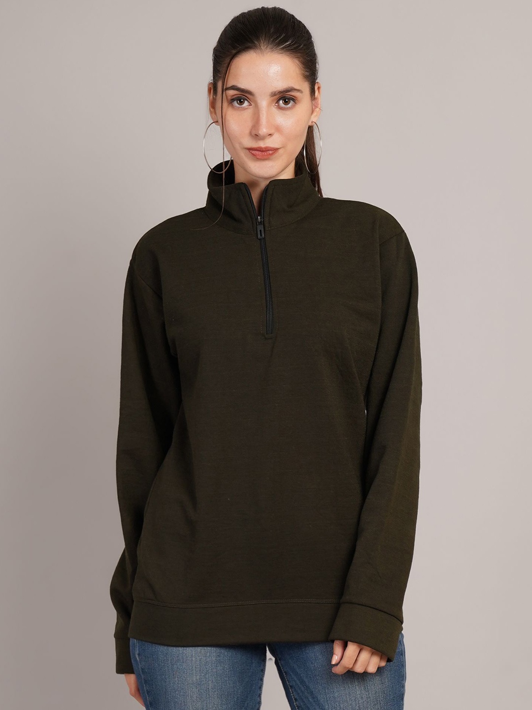 

Parona Women Mock Collar Long Sleeves Pullover Sweatshirt, Olive