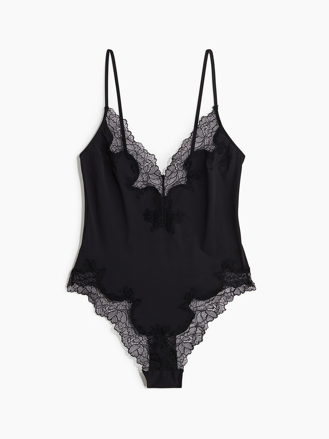 

H&M Shoulder Straps Lace Bodysuit, Black