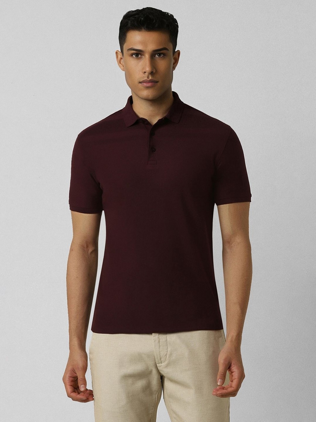 

V Dot Men Solid Polo Collar Slim Fit Pure Cotton T-shirt, Maroon