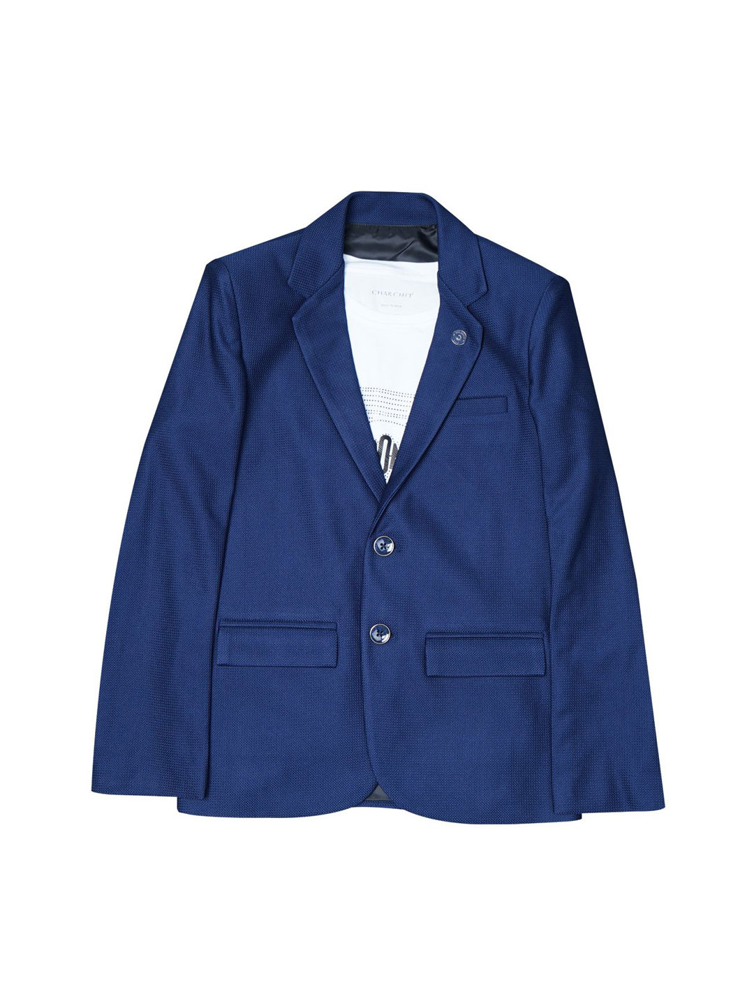 

CHARCHIT Boys Notched Lapel Neck Single-Breasted Blazers, Navy blue
