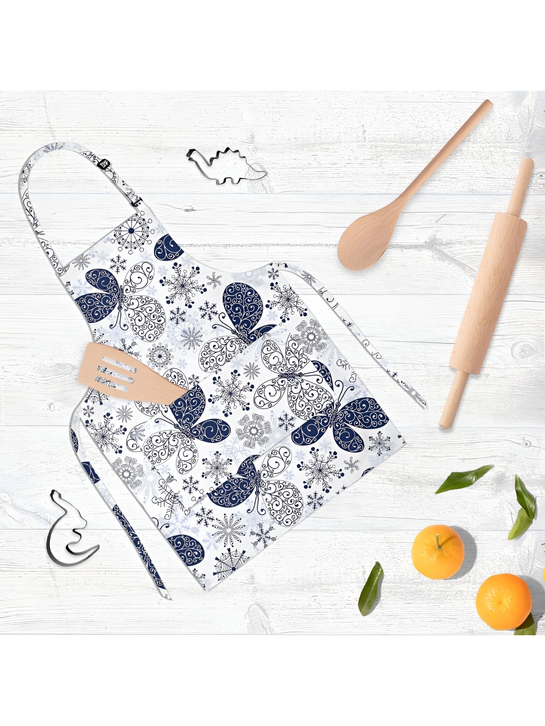 

ArtzFolio Kids White & Blue Printed Cotton Aprons