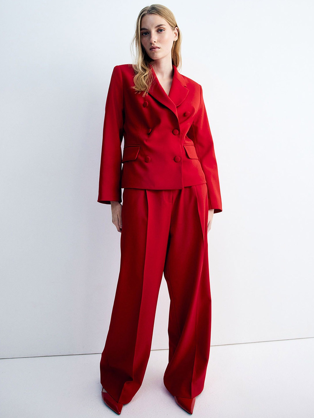 

H&M Women Straight Tailored Loose Fit Trousers, Red