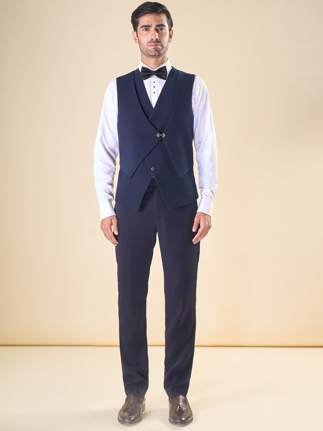 

Aryavir Malhotra Men Bead Sequin Embroidered Five-Piece Tuxedo Set, Blue