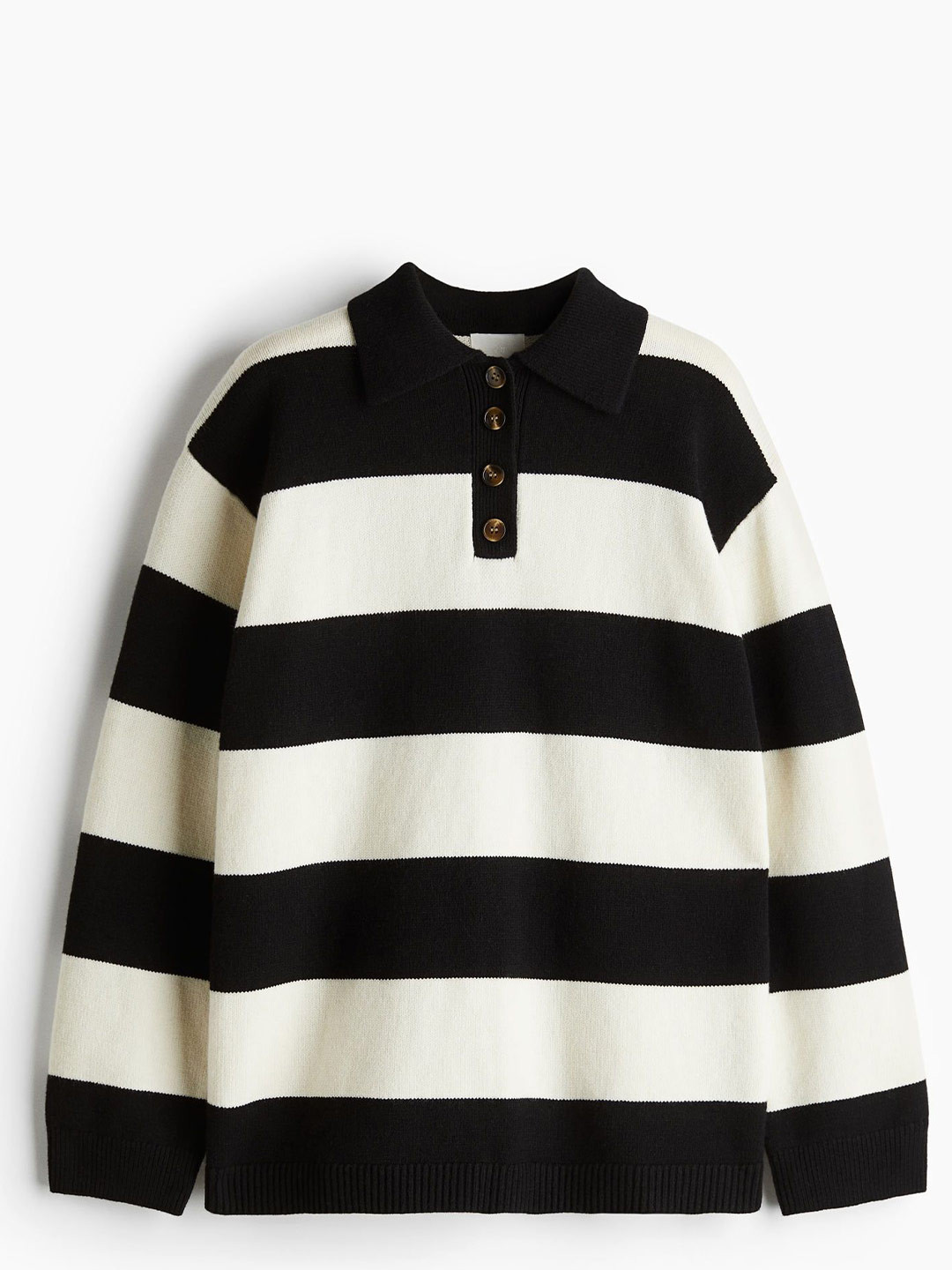 

H&M Women Fine-Knit Polo Sweatshirt, Black