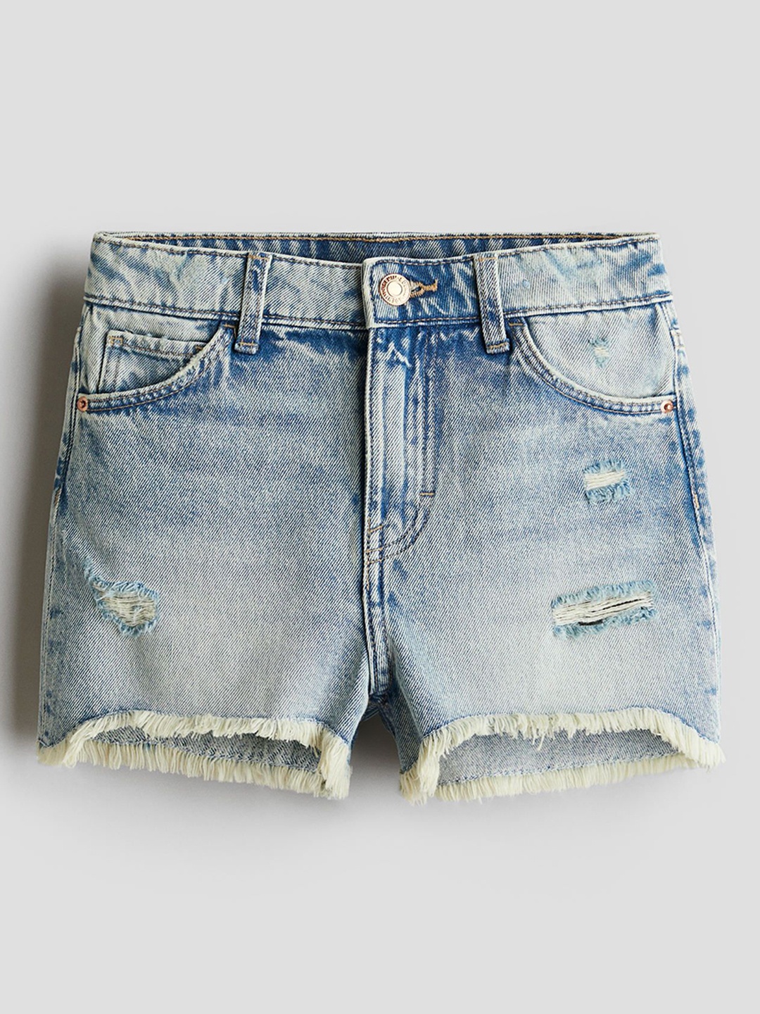 

H&M Girls Raw-Edge Denim Shorts, Blue