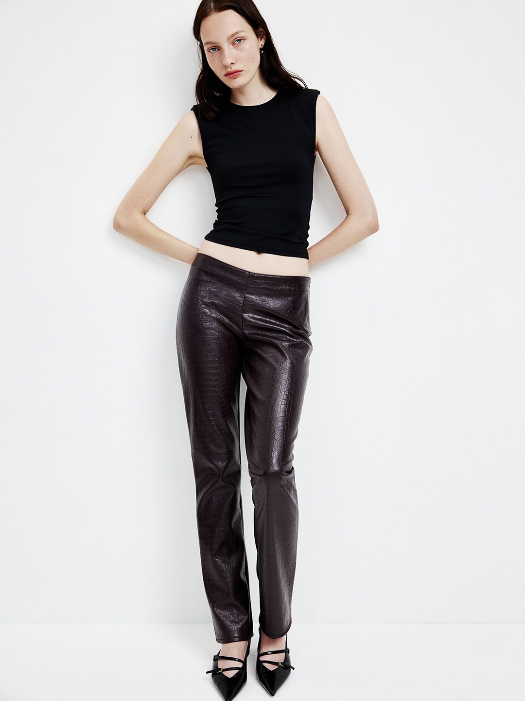 

H&M Women Straight Coated Trousers, Purple