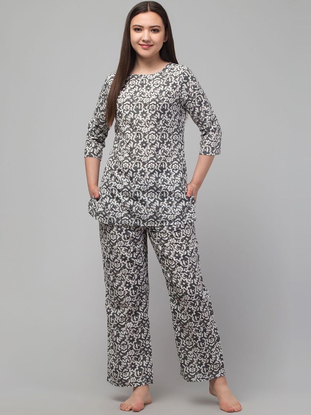

Zuvino Printed Cotton Top & Trousers, Grey