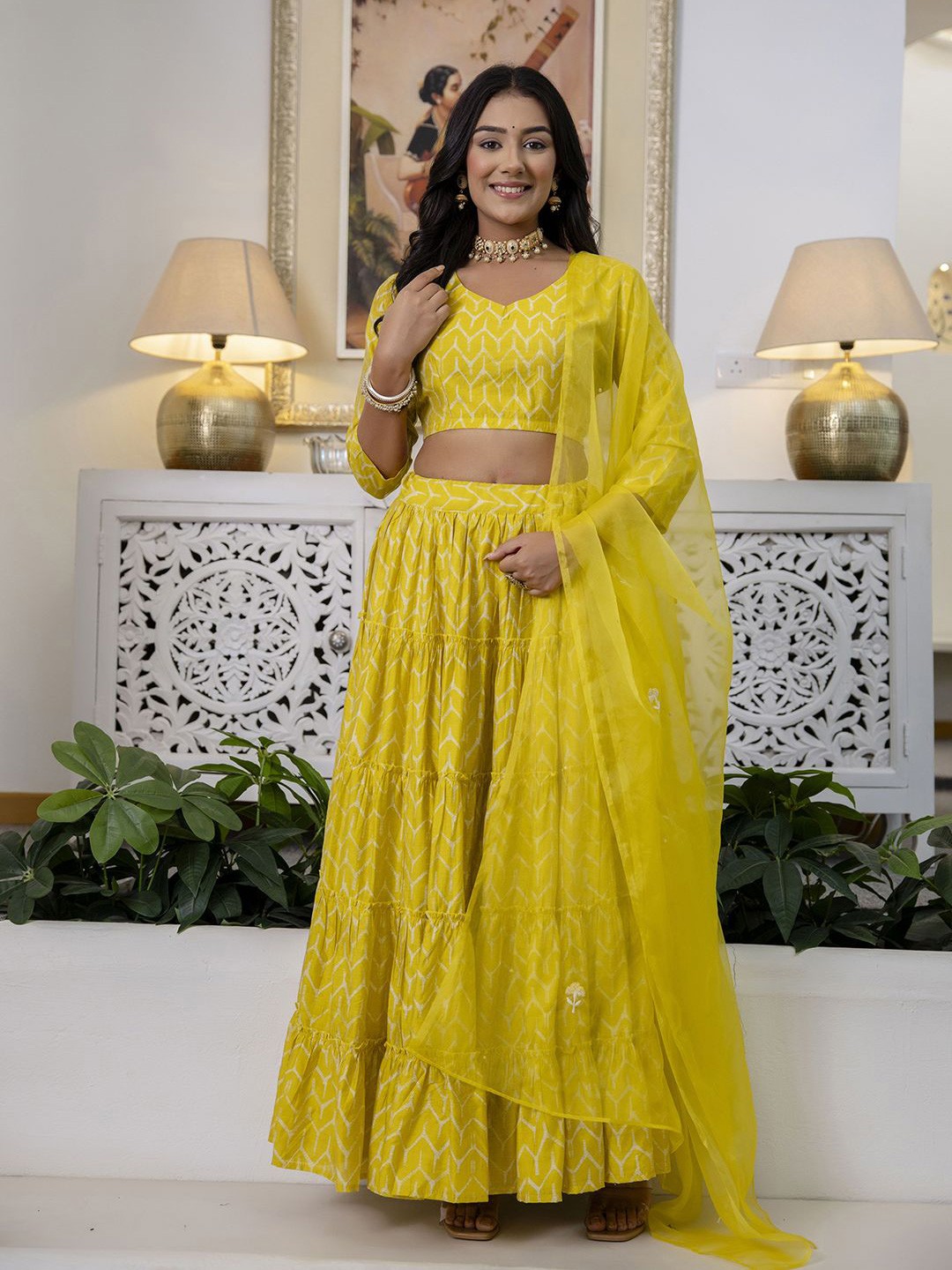 

KALINI Printed Ready to Wear Lehenga & Blouse With Dupatta, Yellow