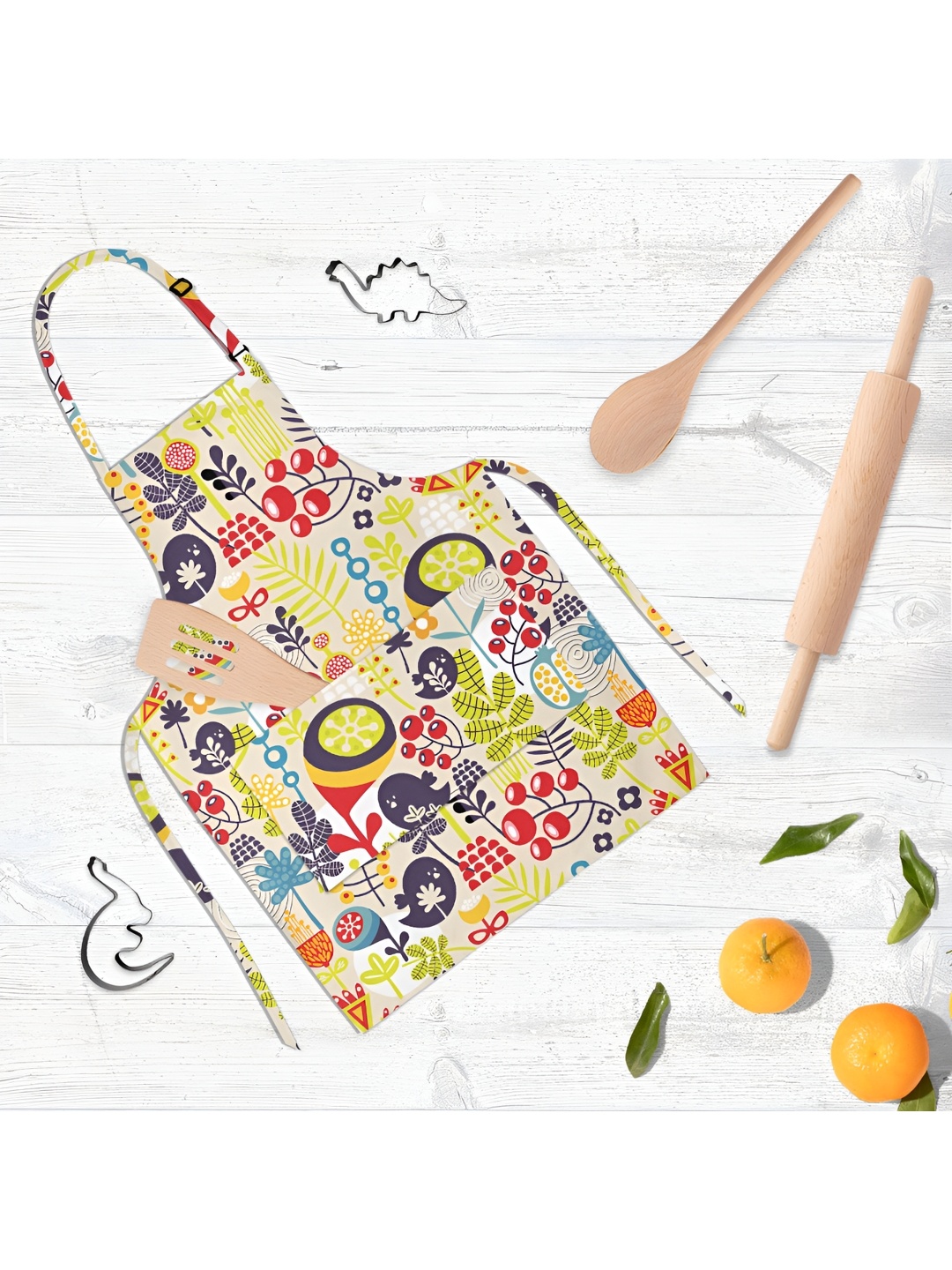 

ArtzFolio Kids Beige & Green Printed Cotton Aprons