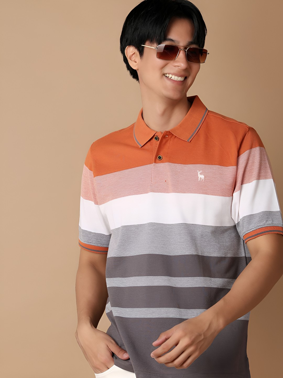 

V-Mart Men Striped Polo Collar Cotton T-shirt, Grey