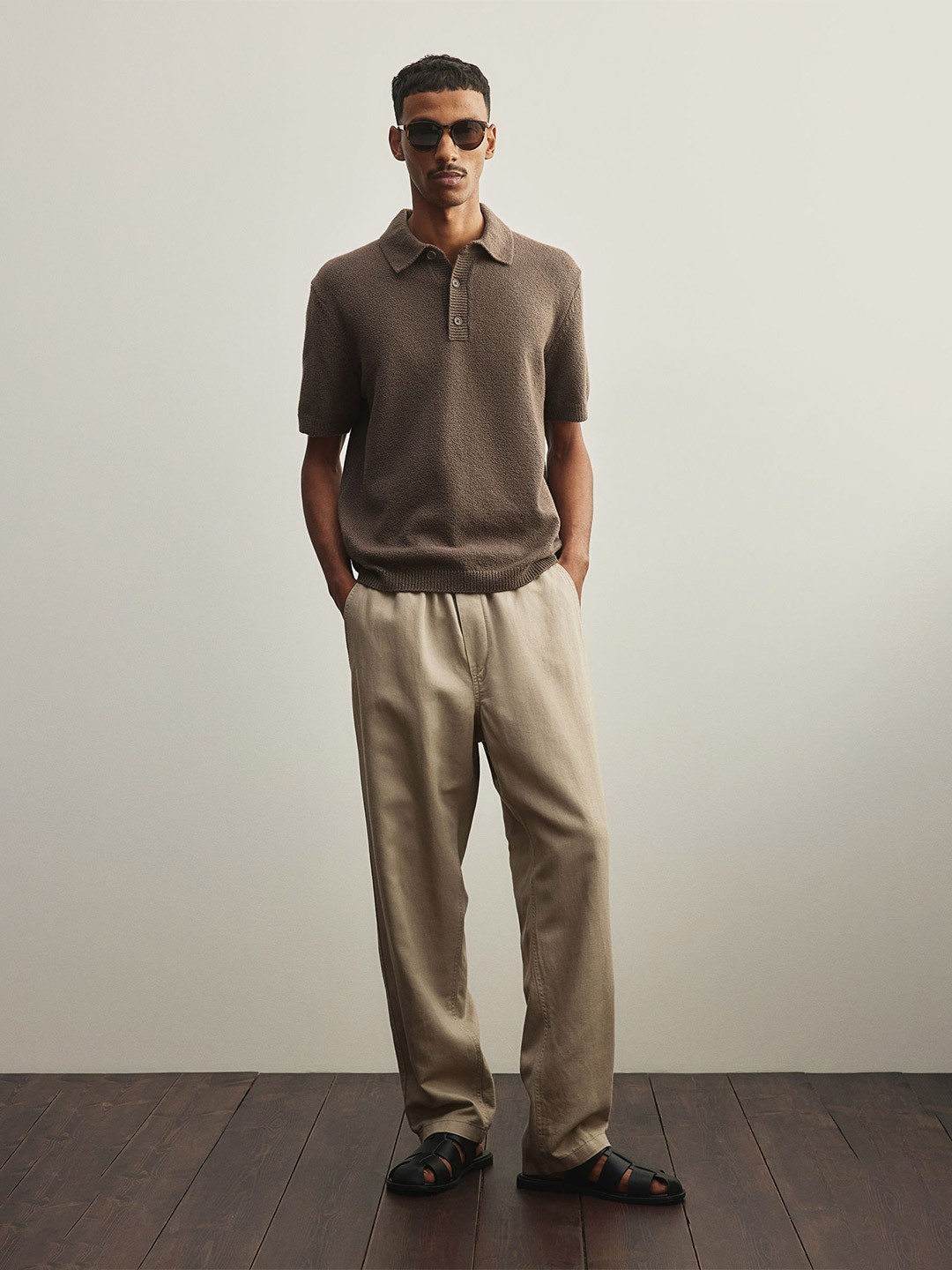 

H&M Men Regular Fit Boucl Polo T-Shirt, Brown