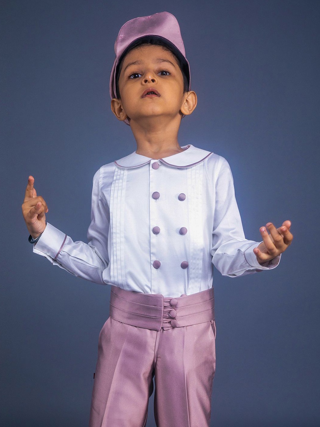 

BAYA COUTURE Boys Spread Collar Cotton Party Shirt with Capris, Rose gold