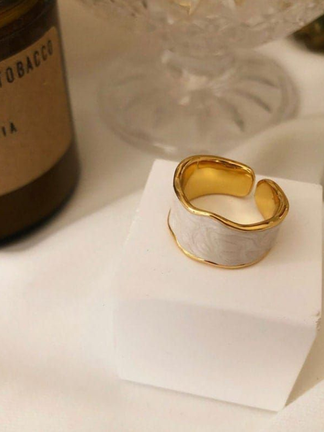 

YU FASHIONS Gold-Plated Stainless Steel Rhinestone Enamel Paint Adjustable Finger Ring