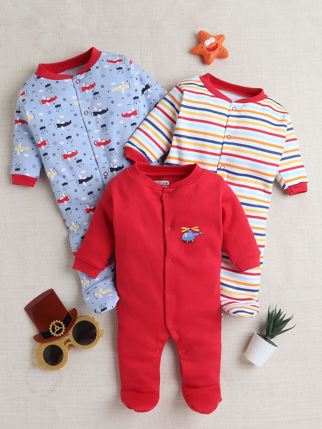 

BUMZEE Boys Pack of 3 Printed Sleepsuit, Blue