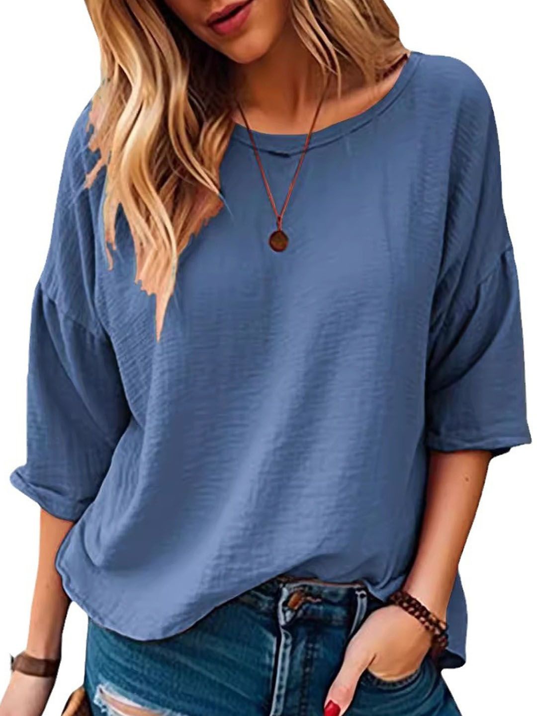 

StyleCast Women Solid Round Neck Casual Top, Blue